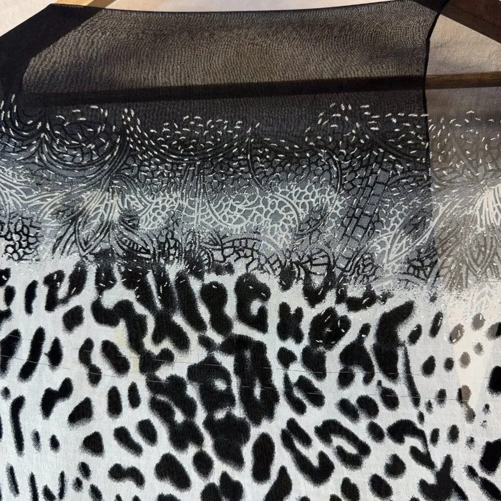 Sheer Leopard Print Kimono Cardigan Open Front Black Gray Layered Flowy OSFM